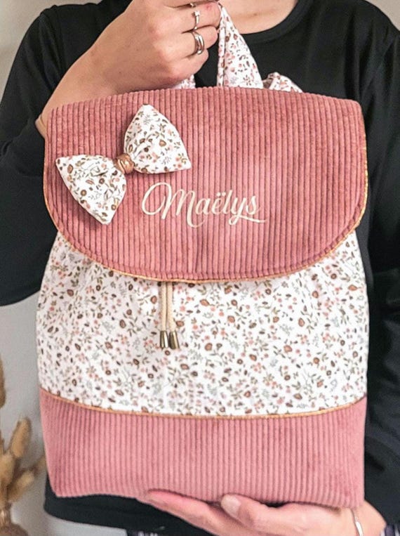Sac à dos maternelle fille personnalisé, sac maternelle velours rose, sac enfant prénom, sac bébé personnalisé, kit maternelle fille,