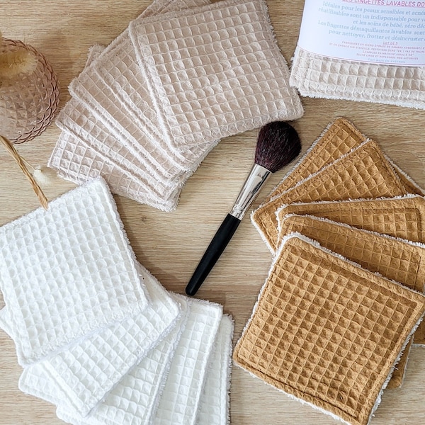 lingettes démaquillantes lavables en lot de 5, coton lavable bébé, lingette nid d'abeille,cadeau beauté  , lingette bambou, lingette camel