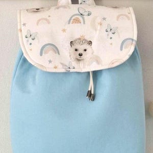 Sac à dos maternelle personnalisé, sac enfant, sac enfant animaux de la forêt, sac à dos enfant bleu ciel, sac maternelle hérisson, sac bébé