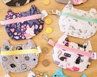 Porte monnaie enfant, porte clé enfant, porte monnaie forme chat, cadeau noel enfant, pochette enfant, cadeau neveu, cadeau anniversaire