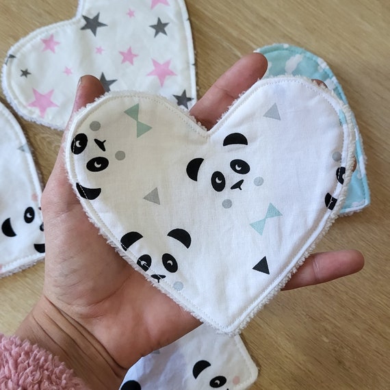 Lingette Lavable Bébé, Lingette Lavable En Bambou, Lingettes Lavables En  Forme De Coeur, Cadeau Naissance, Lingette Lavable Panda 