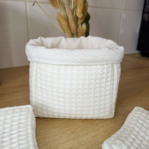 Panier tissu nid d'abeille , panier coton, panier lingettes, panier rangement bébé, cadeau naissance, panier reversible Écru