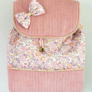 Sac à dos maternelle velours, sac à langer, sac à dos enfant personnalisé, sac à dos maternelle rose, sac à dos enfant liberty