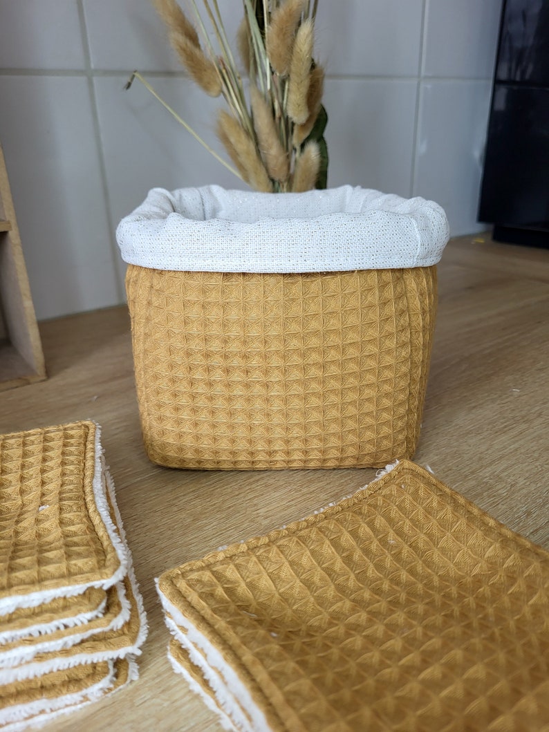 Panier tissu nid d'abeille , panier coton, panier lingettes, panier rangement bébé, cadeau naissance, panier reversible Camel