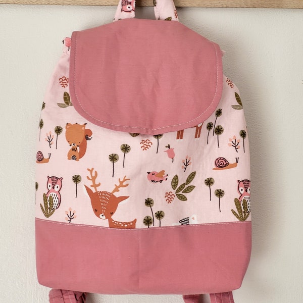 Sac à dos animaux de la forêt, sac enfant personnalisé, sac à dos rose, sac crèche, sac maternelle prénom, sac enfant prenom