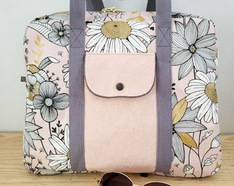 Sac fourre tout femme, sac de voyage cabine, sac weekend femme, cadeau epouse, cadeau femme, sac week-end rose et doré, sac fait main