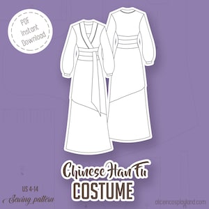 Han Fu Dress Sewing Pattern - Traditional Chinese Costume Cosplay Pattern- Folklore Mulan inspired skirt, jacket and shirt