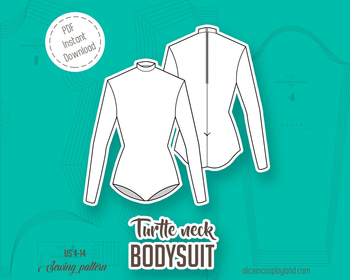Turtle Neck Long Sleeve Bodysuit Sewing Pattern DIY High Etsy