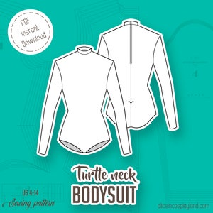 Turtle Neck Long Sleeve Bodysuit Sewing Pattern DIY High neck dancing wear leotard Superhero maillot Stretch fabric cosplay pattern image 1