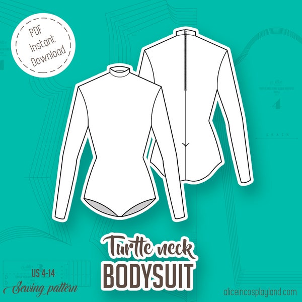 Rollkragen Langarm Bodysuit Schnittmuster - DIY Stehkragen Tanzkleid Trikot - Superhero Maillot - Stretch Stoff Cosplay Pattern