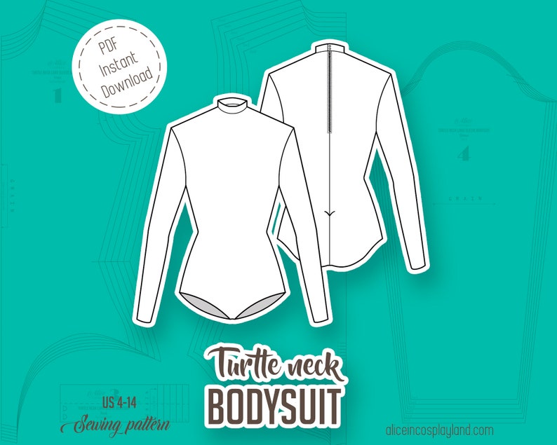 Turtle Neck Long Sleeve Bodysuit Sewing Pattern DIY High neck dancing wear leotard Superhero maillot Stretch fabric cosplay pattern image 1