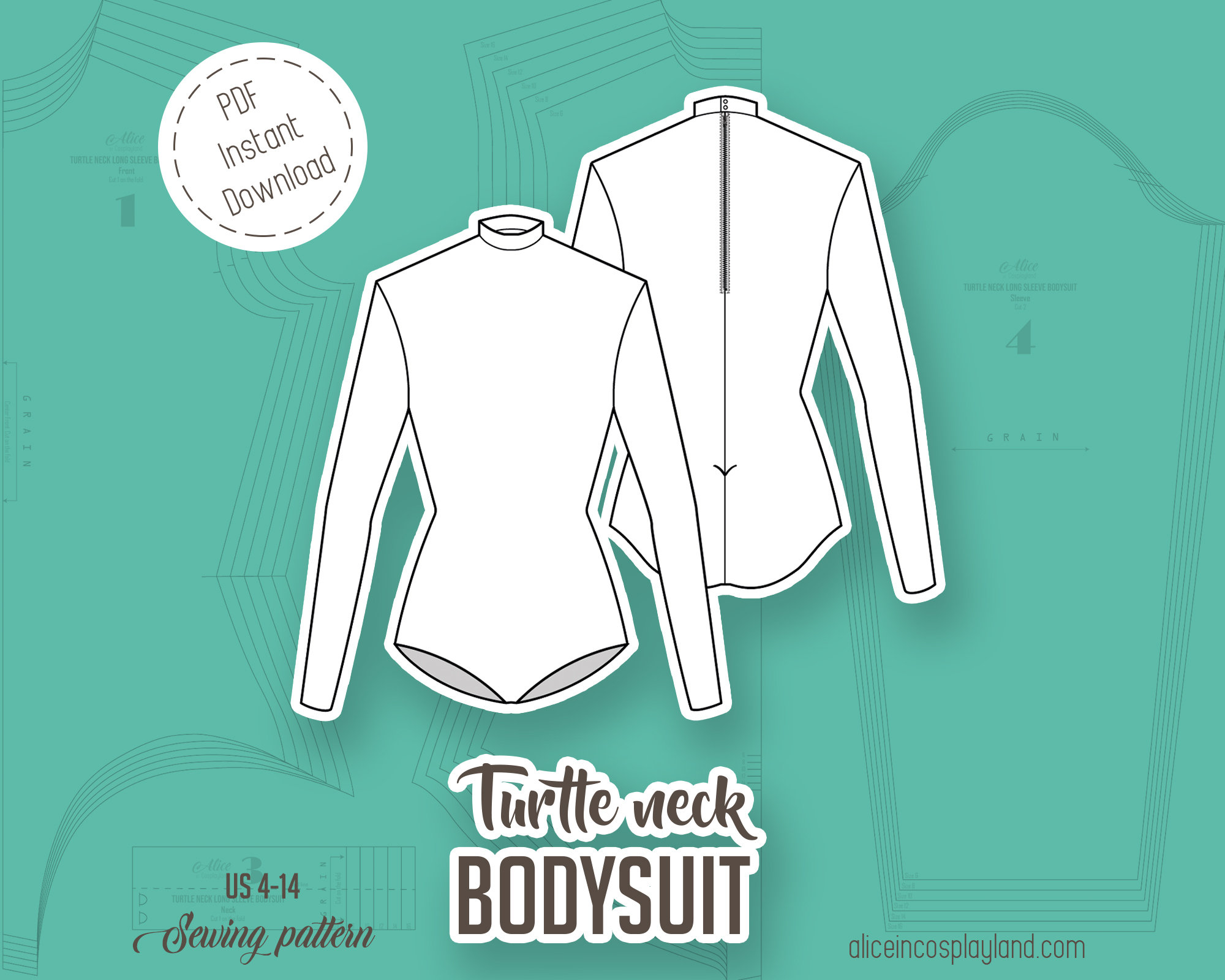 Turtle Neck Long Sleeve Bodysuit Sewing Pattern DIY High Neck Dancing Wear  Leotard Superhero Maillot Stretch Fabric Cosplay Pattern 