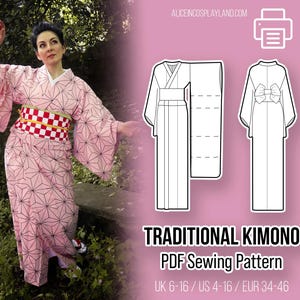Traditional Kimono or Yukata Sewing Pattern with obi