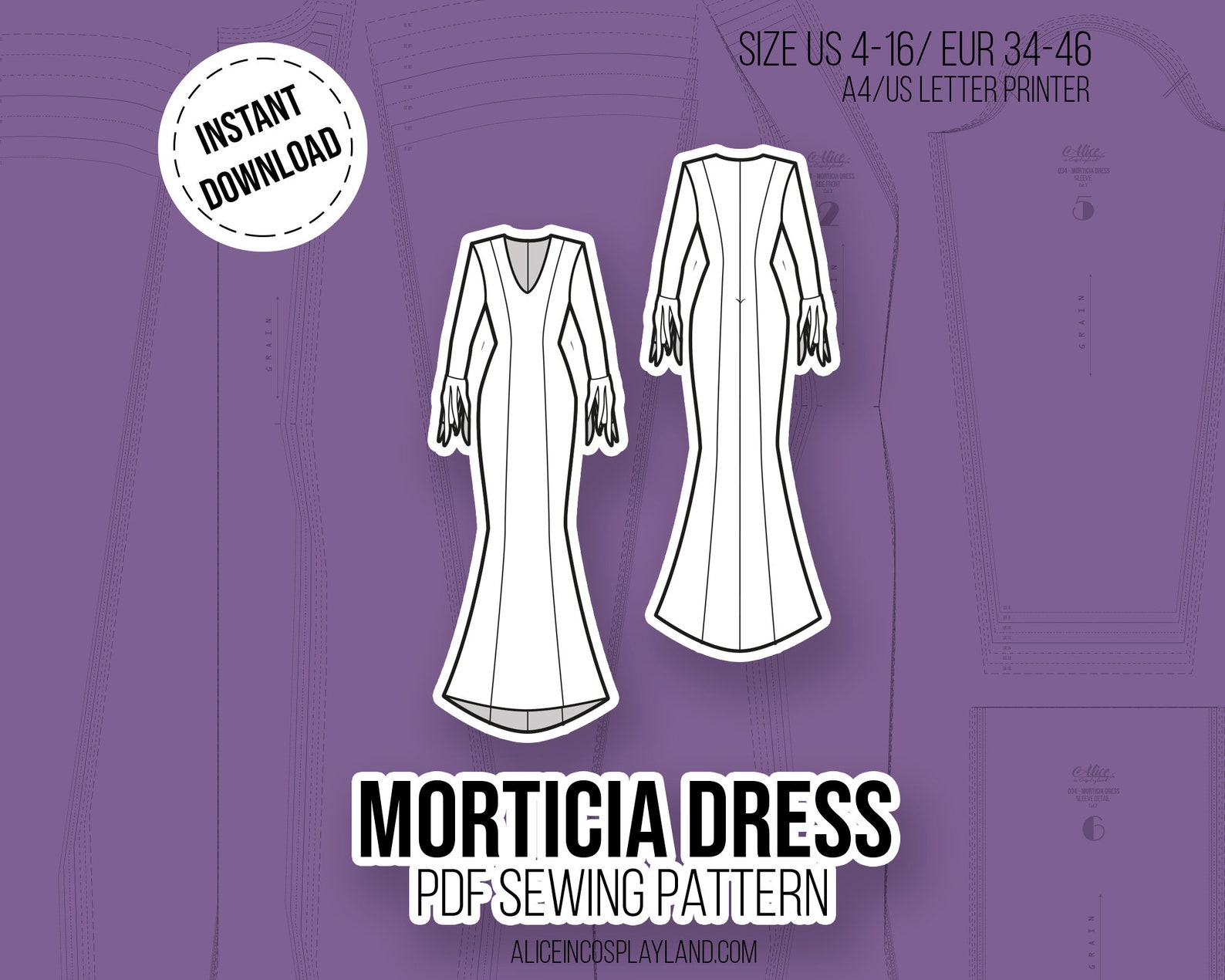 Morticia Dress Cosplay Sewing Pattern Etsy