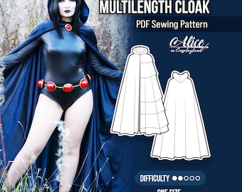 Patrón de capa con opción de dos capuchas y 6 largos diferentes - Cosplay para adultos PDF descargar - Disfraz de bruja, mago o LARP DIY