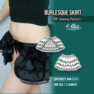 Burlesque Bustle Skirt Sewing Pattern - DIY tiered skirt for dancing or performance - Carnival short miniskirt cosplay pattern