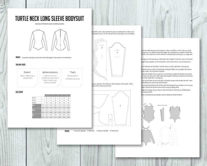 Turtle Neck Long Sleeve Bodysuit Sewing Pattern DIY High neck dancing wear leotard Superhero maillot Stretch fabric cosplay pattern image 3