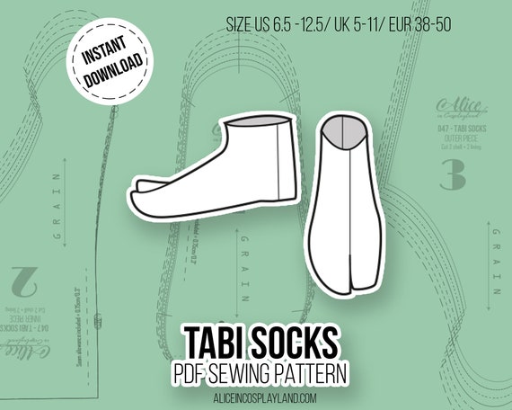 Tabi Socks for Kimono or Martial Arts Sewing Pattern 