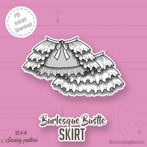 Burlesque Bustle Skirt Sewing Pattern - DIY tiered skirt for dancing or performance - Carnival short miniskirt cosplay pattern