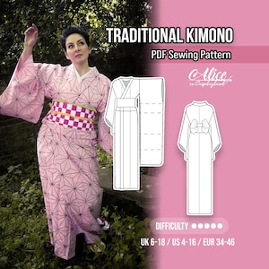 Traditional Kimono or Yukata Sewing Pattern with obi