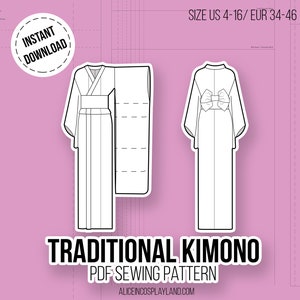 Traditional Kimono or Yukata Sewing Pattern with obi