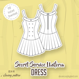 Secret service uniform Cosplay Sewing Pattern. Summer school uniform strap dress with a low waist pleated skirt and princess seams