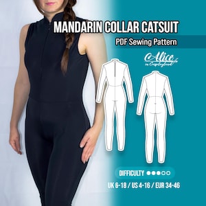 Catsuit mit langen Ärmeln und Reißverschluss vorn - Mao Kragen Overall - Stehkragen Ganzkörperanzug - Superhero Zentai für Cosplay - Ganzanzug