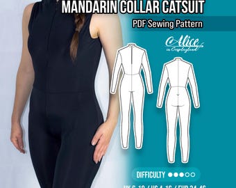 Catsuit con manga larga y cremallera frontal - Mono cuello Mao - Body completo cuello mandarín - Zentai de superhéroe para cosplay - Unitard
