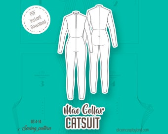 Catsuit mit langen Ärmeln und Reißverschluss vorn - Mao Kragen Overall - Stehkragen Ganzkörperanzug - Superhero Zentai für Cosplay - Ganzanzug