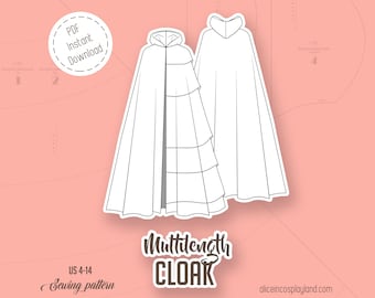 Cloak pattern with a choice of two hoods and 6 different lengths - Cosplay for adults PDF download - Witch, Magician or LARP costume DIY