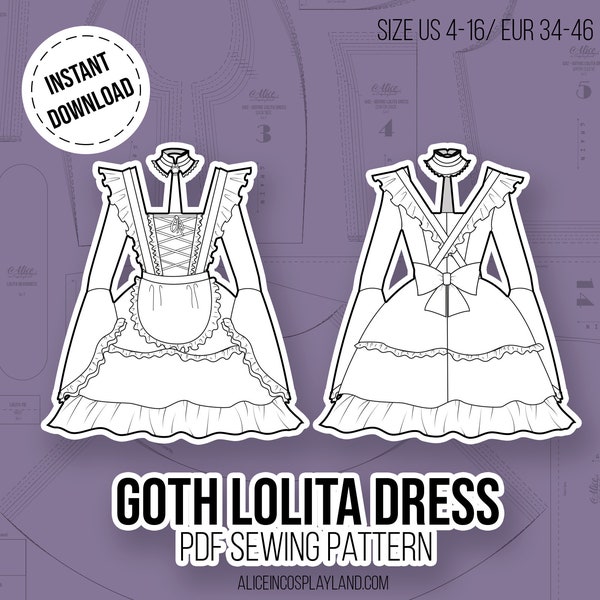 Gothic Lolita Maid Dress with apron Sewing Pattern