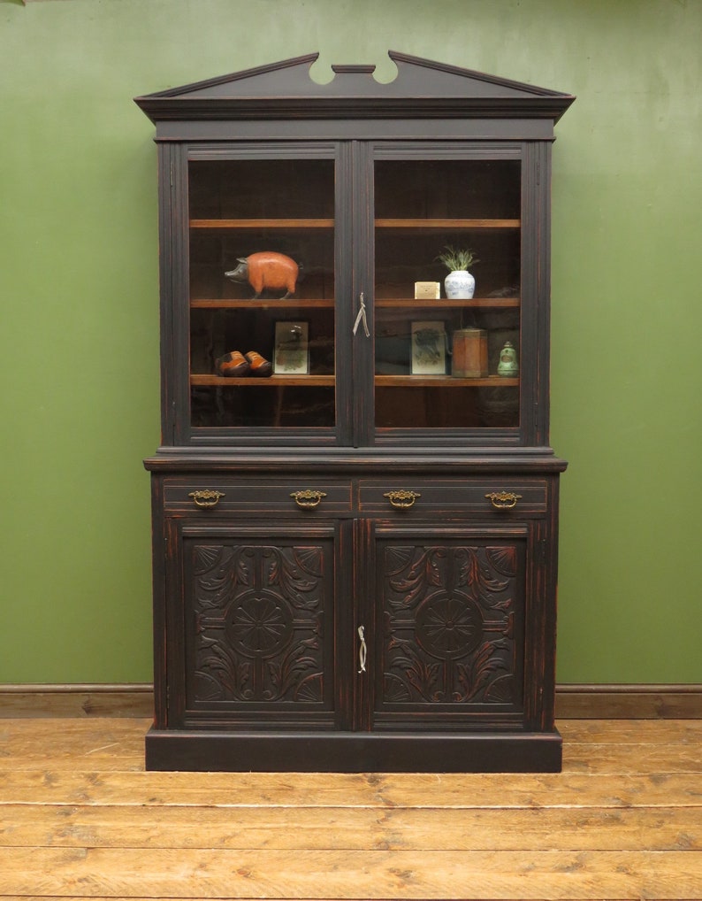 Black Painted Book Case Dresser Glazed Kitchen Cabinet Etsy