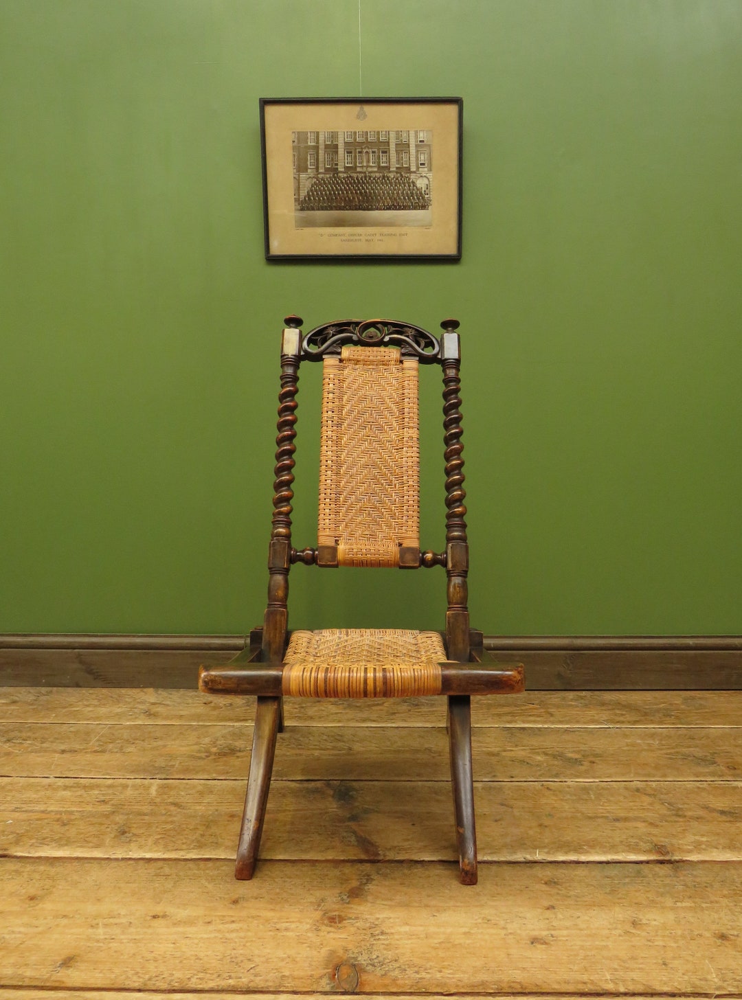 Antique Folding Chair With Woven Seat & Backrest Etsy