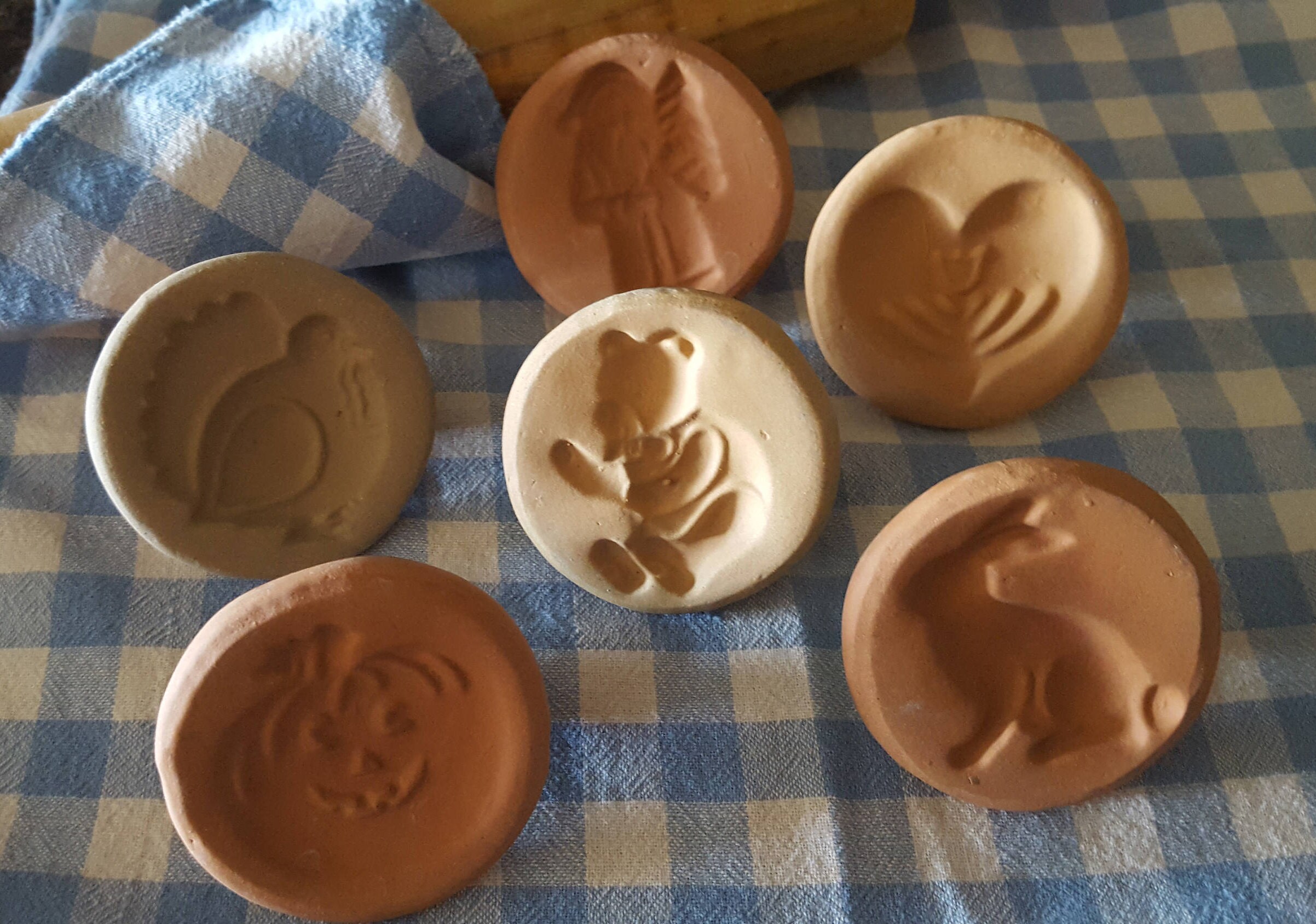6 stoneware cookie stamps vintage set holiday molds terracotta Etsy