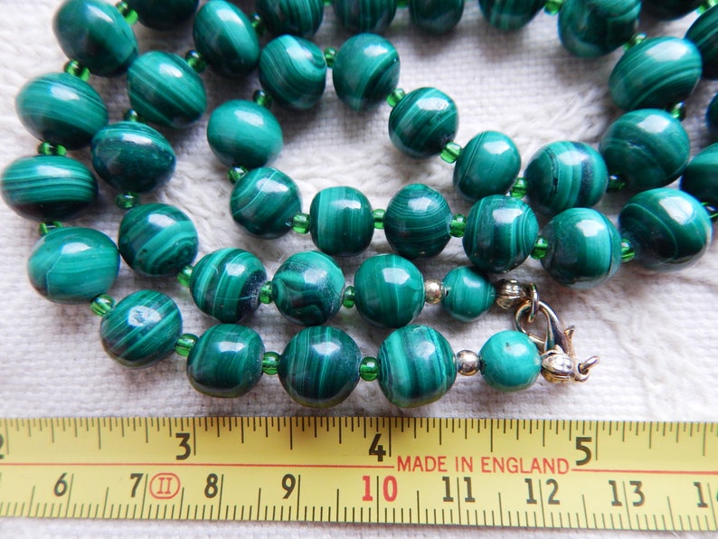Vintage Malachite Gemstone Bead Necklace