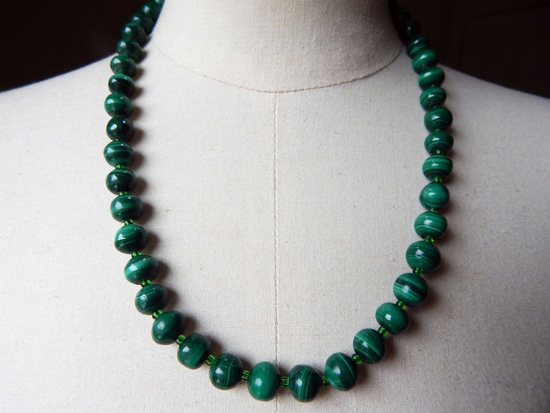 Vintage Malachite Gemstone Bead Necklace