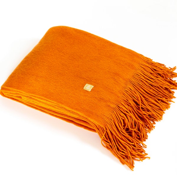 Borann "SBONG" Saffron Orange Blanket | Large 7'x4' ft Sofa Throw Blanket with tassels for Meditation