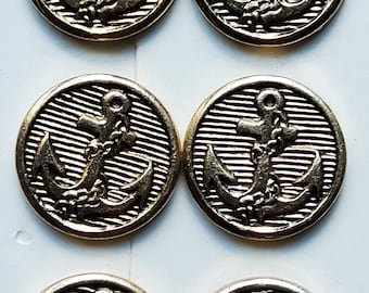 Vintage set of six alloy anchor buttons.