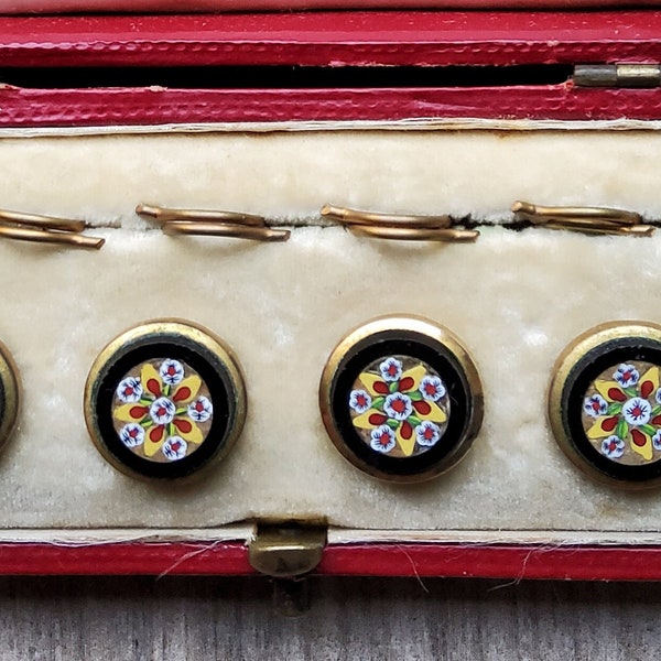 Vintage set of six French late 1800's glass micro-mosaic buttons.