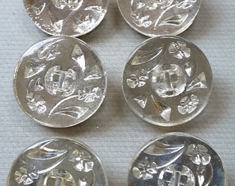 Vintage set of six mirror glass 1930's buttons.