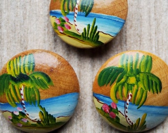 Vintage 1930's trio of hand painted wooden buttons.