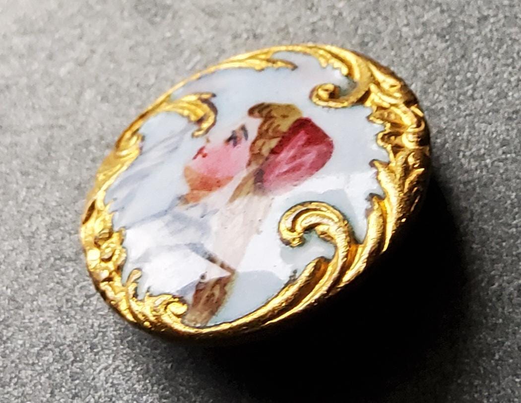 1900 年代初頭のヴィンテージ パリの手描きエナメルボタン。 - Etsy 日本