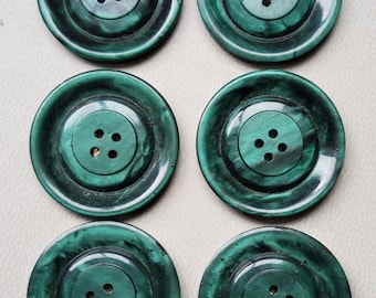Vintage set of six 1930's marbled green plastic buttons.