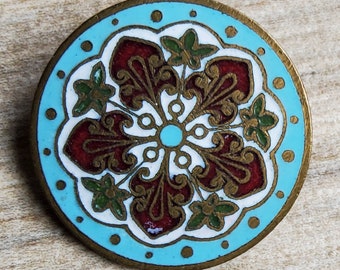 Vintage early 1900's intricate champleve enamel button.