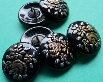 Vintage six Bavarian glass buttons with metal shank.