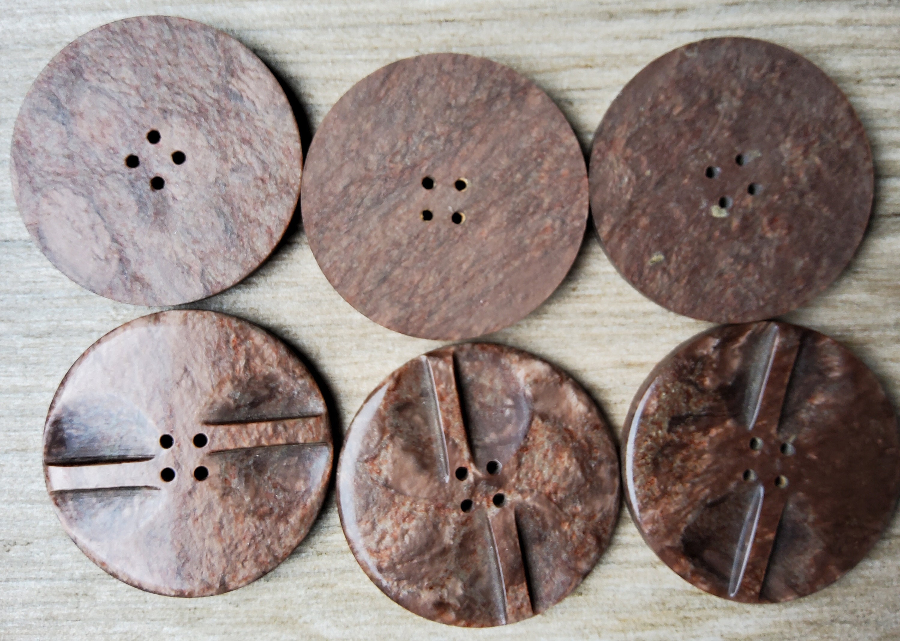 Lot De 6 Très Gros Boutons Vintage Marron - 3.3 Cm - Pour Manteaux - Occasion