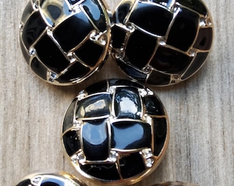 Vintage five large domed metalized enamel coat buttons.