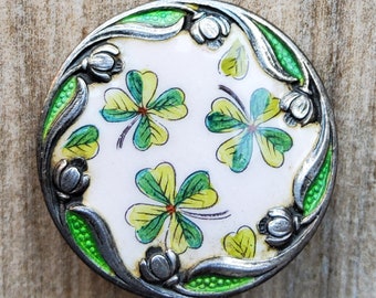 Vintage 1900's Sterling Silver and hand painted enamel button.