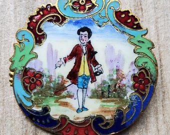 Vintage large hand painted 1800's French enamel button.