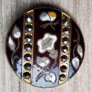 Vintage very large early 1900's hand painted enamel button.